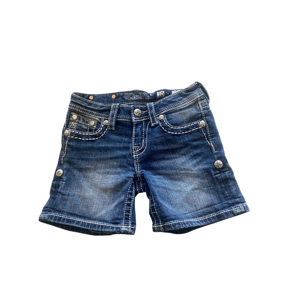 Miss Me Girls Denim Shorts Size 10 Medium Wash Embroidered Sequin JK7553H